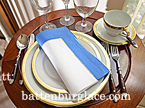 White Hemstitch Diner Napkin with French Blue Colored Border - Click Image to Close